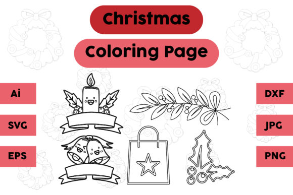 Christmas Coloring Page Candle Plum Set for Commercial Graphics