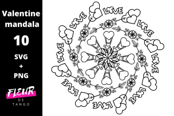 Valentine Mandala 10: A Graphics Asset for Coloring Pages and Commercial Use